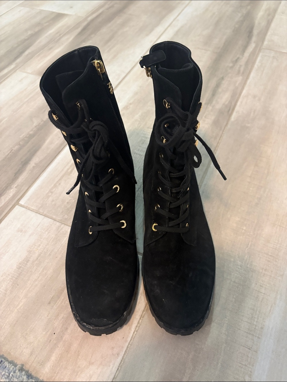 Black Lace-Up Suede Combat Boots - Women's